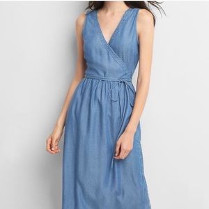 The Gap Sleeveless denim wrap dress size L